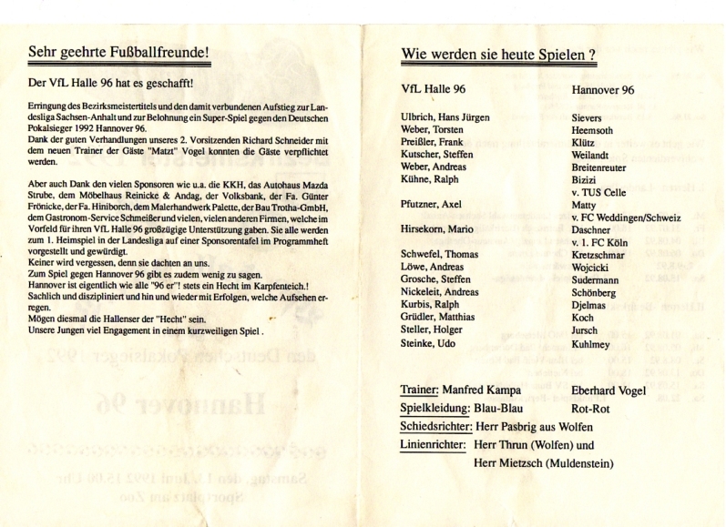 Stadionzeitung Freundschaftsspiel Hannover 96 2